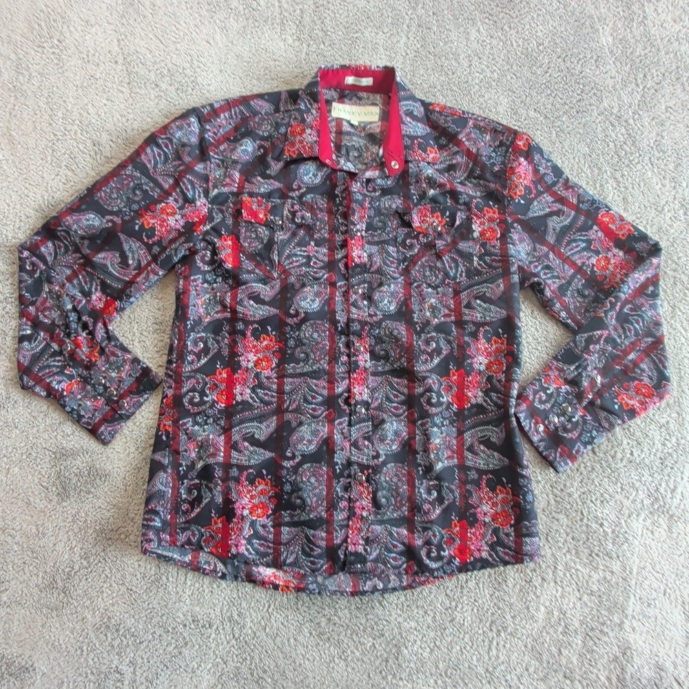 Franky Max Paisley Stripe Pearl Snap Western Cowboy Mens Size Medium
